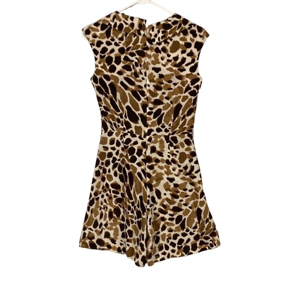Kay Unger NY 4 Romper 100% Silk Pocket Cream Brown Leopard Short Sl Pockets - Picture 3 of 7